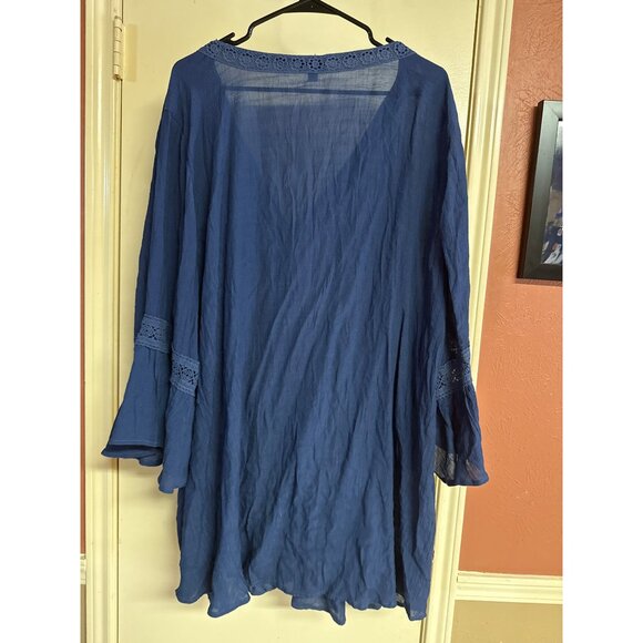 Blue Boho 30/32 Chic Eyelet Lace V-Neck Tunic Flowy Bell Sleeves & Intricate Tex - Picture 7 of 7
